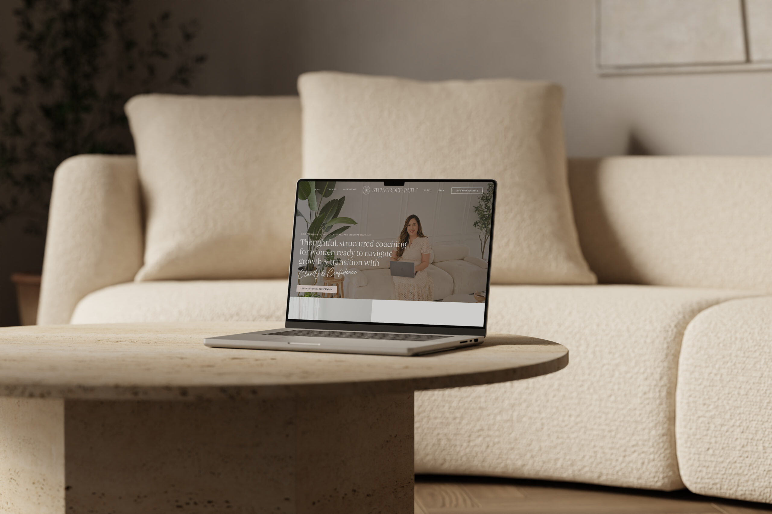 Custom brand and website design mockup on table