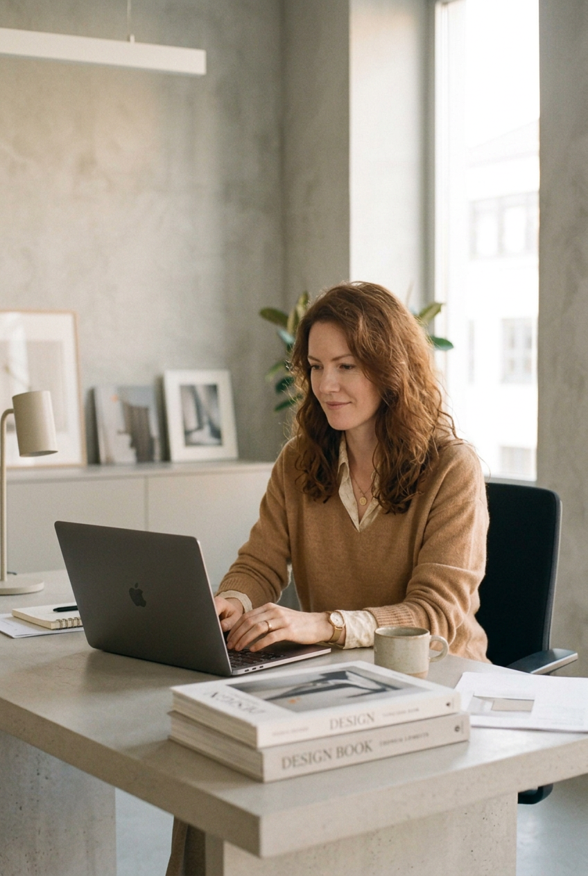 Therapist brand and website design therapist typing in private practice